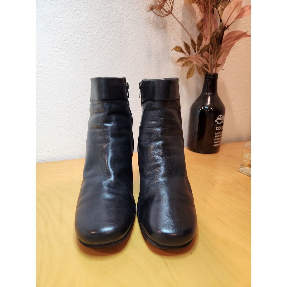 ECCO Black Leather‎ Ankle Boots Mid Heel Zip Comfort Shoes Women EU 41 US 10